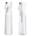 Misto Continuous Spray Bottle with Ultra Fine Mist - 10.1oz/300ml for Hair, Home Cleaning, Salons, Plants, Aromatherapy, and More - Hair Spray Bottle, Barber Accessories (2 Pack) (white)