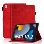 Vkooer Case for iPad 9th / 8th / 7th Generation 10.2-inch 2021/2020/2019, 10.5'' iPad Air 3/Pro 2017 Leather Folio Cover with Card Pocket Multi Angle Viewing, Red