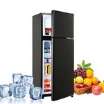 Pluralla FLS-80-BLACK 3.5Cu.Ft Compact Refrigerator, Small Refrigerator with freezer, Retro Fridge with Dual Door, 7 Level Adjustable Thermostat for Garage, Dorm,Bedroom, Office