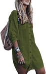 Bsubseach Long Sleeve Bathing Suit Cover Up for Women Loose Button Down Swimwear Beach Shirt Tunic Dress Army Green