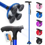 BigAlex Folding Walking Cane with LED Light,Pivoting Quad Base,Adjustable Walking Stick with Carrying Bag for Man/Woman (MG Alloy Base（Blue）)