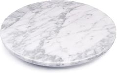 Elesinsoz Marble Lazy Susan, 12" Lazy Susan Board with Rotating for Serving, Natural Marble Cake Turntable for Displaying Cupcakes Cheese Pastries Cookies (White with Gray Tone Lazy Susan)