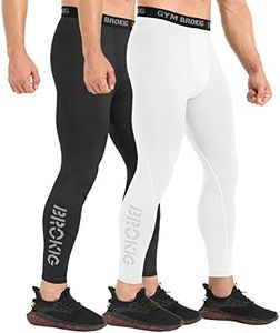 BROKIG Men's Gym Compression Tights, 2 Pack Workout Leggings Performance Cool Mesh Tights Yoga Pants(Black/White,X-Large)