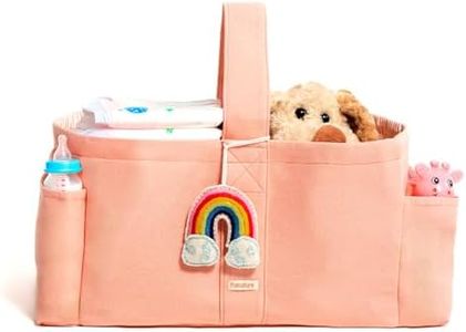Folkulture Baby Diaper Caddy | Cotton Diaper Bag for Kids - Stylish Comfort Spacious Travel Essential Cart | Nursery Storage Bin and Car Organizer for Diapers, Wipes - (Powder Pink -15")