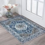 KOZYFLY Small Area Rug 2x3 Ft Rugs for Entryway Washable Boho Entry Rug Non Slip Door Mat Indoor Entrance Blue Faux Wool Vintage Printed Kitchen Rug Throw Rugs for Entrance Kitchen Bathroom