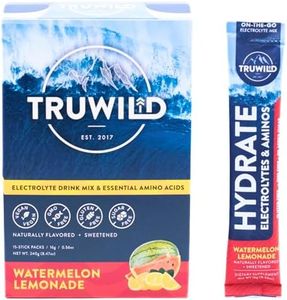 TruWild Natural Hydration Powder Single Serve Zero Sugar - Vegan Electrolytes + Amino Acids - Recovery Drink for Everyday Use – Post Workout Muscle Support Supplement + Magnesium (Watermelon Lemonade)