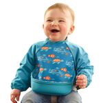 Bibetta Ultrabib - Weaning bib with sleeves - Premium Neoprene for Comfort - Waterproof Baby bibs with Crumb Catcher Pocket for Feeding Toddler & Babies - Roll Up and Machine Washable (Tropical Fish)