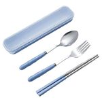 DOCAT Spoon Set Stainless Steel Chopstick, Spoon and Fork Cutlery Set for Women, Men, Kids Eating Food Portable Tableware Dining Accessories (Blue)