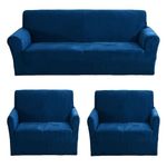 Gifts Island® Premium Velvet Sofa Cover 3 Seater and 2 Seater Fully Covered Universal 5 Seater Sofa Cover Non-Slip Sticky Elastic Stretchable Slipcover Protector for (3+1+1 Seater), Airforce Blue