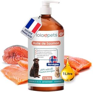 Huile de Saumon pour Chien et Chat 1 Litre - Norvège, 100% Naturelle - Pressé à Froid - Riche en Omega 3+6+9 et Vitamine E | avec Pratique doseur (Marron)