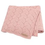 LAWKUL Cellular Blanket Baby 100% Cotton Knitted Soft Knit Crochet Blankets for Newborn Boy Girls Toddler 100x80cm Pink