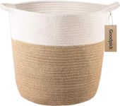 Goodpick Cotton Rope Storage Basket- Jute Basket Woven Planter Basket Rope Laundry Basket with Handles for Toys, Blanket and Pot Plant Cover, 16.0" x15.0" x12.6",Large