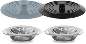 V-TOP Sink Strainer Stopper 4 Pack, Universal Silicone Kitchen Sink Drain Strainer Cover Plug Stopper Kit, 4.5 Inch Stainless Steel Sink Filter Strainer, Food Catcher for Kitchen Sink