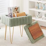 Wimarsbon Faux Mink Fur Storage Ottoman, Modern Soft Footstool, Storage Bench with Metal Legs, Vanity Seat, Fur Stool, Ottoman Coffee Table, Makeup Chair, Vanity Stools for Bedroom (Light Green)