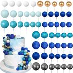 56 PCS Ball Cake Topper Decorations Pearl Balls Cupcake Cake Insert Topper for Birthday Party Wedding Decoration Supplies Blue Series Eight Colors