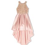 Speechless Girls' Circle Neck Party Dress with High-Low Hemline, Rose Gold, 14