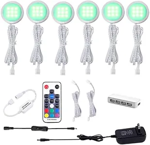 AIBOO RGB Color Changing LED Under Cabinet Lights Kit Aluminum Slim Puck Lamps for Kitchen Counter Wardrobe Counter Furniture Ambiance Christmas Decor Lighting (6 Lights)