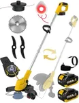 4-in-1, Brushless Motor, 0.094″ Dual-Line Bump-Feed & Metal Blade & Saw, Cordless String Trimmer with Wheels, Two 3.0 Ah Batteries Charger, Electric Weed Eater, Weed Wacker for Compact Yards