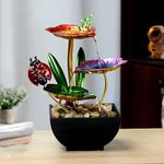 Seven Moon Metal Leaf Tabletop Water Fountain Home Decor Ornaments for Living Room Office with Waterfall Desktop Lotus Fountains with Deep Basin and Natural River Rocks Indoor Zen Relaxation 7MWF03