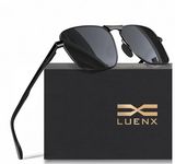 LUENX Rectangular Aviator Sunglasses for Men Women Polarized Square Metal Frame UV 400 Protection 60MM