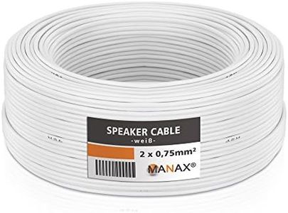 MANAX® Câble jumelé de 50 m - 2 x 0,75 mm² - Blanc - 2 Fils (50 m - 0,75 mm² - 1 Anneau, Blanc)
