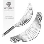 LEVINCHY Pot Strainer Set 2 Pieces Stainless Steel Strainers Set, Easy Draining Durable Dishwasher Safe, Work for All Cooking Kitchenware, Noodles Pasta Fruit Veggies Food Strainers