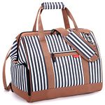 Lekesky Weekend Overnight Bags for Women - 45l Top Large Opening Travel Duffles Bag, Holdall Bag for Airlines with Shoes Compartment (White Stripes,42 * 38 * 28cm)