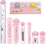 8 Pcs Cute Cat Paw Stationery Set Kawaii School Supplies Including Pencil Sharpener Retractable Eraser Correction Tape Sticky Notes Ruler Mini Scissors Utility Knife for Cat Lovers Students (Pink)