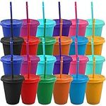 24 Pack Tumbler with Straw and Lid Bulk Reusable Plastic Cups Iced Summer Coffee Cup Travel Mug Water Bottle for Parties Birthdays (Assorted Color) (16oz)