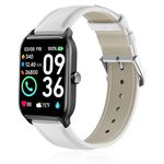 Lzwldan Leather Watch Bands Compatible with Woneligo Smart Watch W13,Soft Genuine Leather Replacement Wristband for AGPTEK LW11/FITVII H56/ ENOMIR ID208BT/MILOUZ IDW19 Watch for Women Men