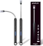 Candle Lighter, 2 PCS Rechargeable USB Electric Lighter Windproof Flameless, 360° Flexible Neck & LED Display for BBQ, Grill, Camping, Fireplace, Stove(Black)