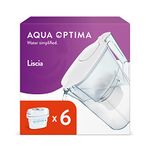 Aqua Optima Liscia Filter Jug & 6 x 30 Day Evolve+ Water Filter Cartridges, 2.5 Litre Capacity, for Reduction of Microplastics, Chlorine, Limescale and Impurities, White