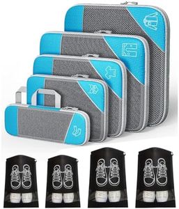 Compression Packing Cubes, Set of 9 Areaphmet Travel Packing Organisers travel packing cubes set Compression Bags for Travel Luggage Organizers for Suitcases Travel Accessories (Skyblue- 9pcs)