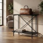 ecofynd Metal Luggage Rack, 2-Tier Space-Saving Travel Organizer, Stable Luggage Holder for Guest Room, Bedroom, Hotel, Holds up to 150 Kg, Strong, Non-Slip Feet, X-Cross Brace at Back (Black)