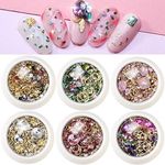 6 Wheels Mixed Sparkle Nail Art Rhinestones Diamonds Crystals Beads Artificial Pearls and Gold Silver Nail Studs Gems Metal Rivets Charms Hollow Moon Star Shaped (Micro Mini Stones kit)