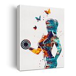Fitness Girl Watercolor Poster Canvas Wall Art for Home/Bedroom/Gym Decor - Female Woman Dumbbells Weight Lifting Canvas Print Wall Art Painting Ready to Hang Gifts - Easel & Hanging Hook 12x15 Inch