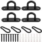 EGGMARCH 4 Set M6 Pad Eye Plate and Carabiner Clips, Stainless Steel Oblong Eye Plate Metal Staple Ring Hook Suspension Ceiling Hooks with Screws and Plastic Plugs for Training Straps,Shade Sails