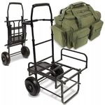 Carp Fishing Trolley 2 Wheel Compact Folding Lightweight, Adjustable Side Handles, with Tackle Carryall Bag Easy Transport and Portable Storage Solution for Anglers NGT
