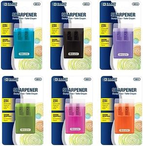 BAZIC Products Pencil Sharpener Dual Blades w/Lid & Receptacle, Standard & Jumbo Size Pencils Crayon, Double Blade Sharpeners for Office School, 1 Unit, Random Color