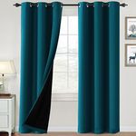 100% Blackout Curtains for Bedroom Thermal Insulated Blackout Curtains 84 inch Length Heat and Full Light Blocking Curtains Window Drapes for Living Room with Black Liner 2 Panels Set, Dark Teal