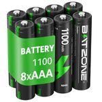 BATZONE 8 x AAA Rechargeable Batteries, Ni-MH 1100mAh High Capacity AAA Battery, 1200 Tech Ni-MH Batteries, Low Self-discharge 1.2V AAA, with Battery Protection Box