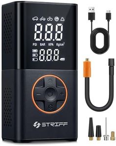 STRIFF EZ air tyre Inflator with 150 PSI Pressure, 4000 mAh Battery, Digital Display, Type C Port, Pressure Detection, 5 Air Fill Modes Air Pump Compressor for Cars, Bikes, Bicycles & Balls(Black)
