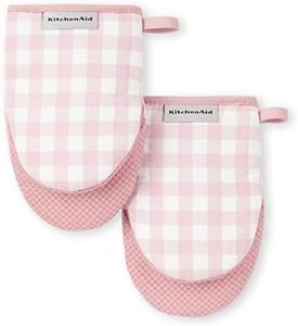 KitchenAid Gingham Mini Oven Mitt 2-Pack Set, Dried Rose, 5.5"x8"