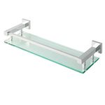 SAYAYO Bathroom Shelf Tempered Black Glass Shelf with Square Rail Wall Mounted 16 inches, Stainless Steel Chromed Finished, EGC2000-40-C