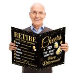 WATINC Retirement Card Party Decorations - Happy Retirement Jumbo Greeting Card, Large Retired Guest Book to Sign Farewell Party Supplies, Goodbye Signature Poster for Office Men Women (Black Gold)