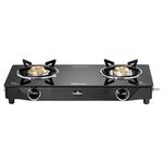 Sunflame Diamond 2 Burner Gas Stove | 1 Medium and 1 Small Brass Burners | 2-Years Product Coverage by Sunflame | Manual Ignition | Ergonomic Knobs | Toughened Glass Top | PAN India Presence| Black