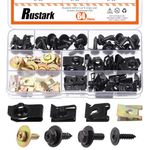 Rustark 64Pcs Auto Car U Clip U Nut and Body Bolts Screw Assortment Kit Body Bolt and Clip Kit Bumper Cover Fender Screw u Nut Fasteners for Universal Car