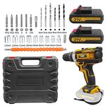 Cordless Drill Driver, 21V Electric Drill Screwdriver Kit with 25+1 Torque, 2 Speed with 2 Batteries 2.0Ah, LED Light for Home and Garden DIY Project (Yellow)