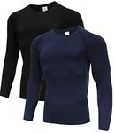 Holure Mens 2 Pack Base Layers Tops, Long Sleeve Gym Running Workout T Shirts for Men Black/Navy03-M