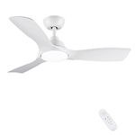 CJOY Ceiling Fans with Lights and Remote, 42'' White Fan Lights Ceiling for Bedroom Dimmable 24W, DC Ceiling Fans with Lamps 6 Speeds, 3 Blades Quiet Reversible, Timer